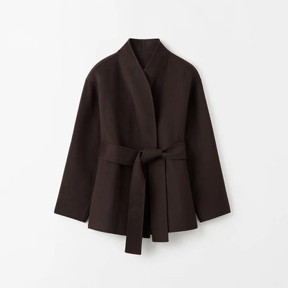 Fashion Casual Brown Coat Cardigan Simple Loose V-Neck Long Sleeve With Belt Jackets 2025 Autumn Winter Lady New Solid Outerwear