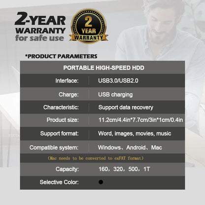Portable External 1TB 160GB 250GB 320GB 500GB 640GB 750GB High Speed USB 3.0/2.0 Game External HDD Decives for Laptop PC PS5