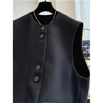 2025 New Korean Suit Vest Jacket Spring Autumn Women's Sleeveless High-end Waist Slim Temperament Waistcoats Female Outwear