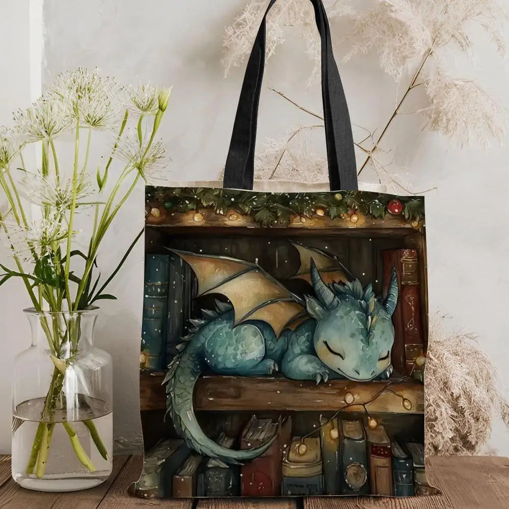 Dragon Sleeping Storage Bags Lightweight Canvas Tote Bag Large Capacity Shoulder Shopper Fashion Eco Multi-Purpose Handbag