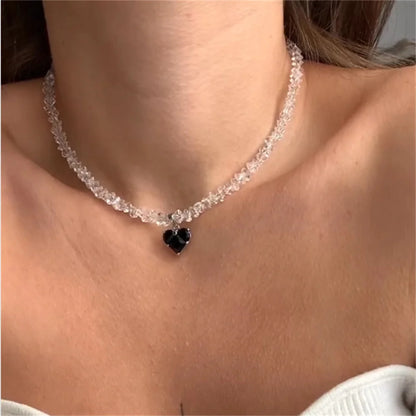 Fashion Vintage Tassels Zircon Heart Pendant Necklace For Women Female Boho Geometric Baroque Transparent Crystal  Chain Jewelry