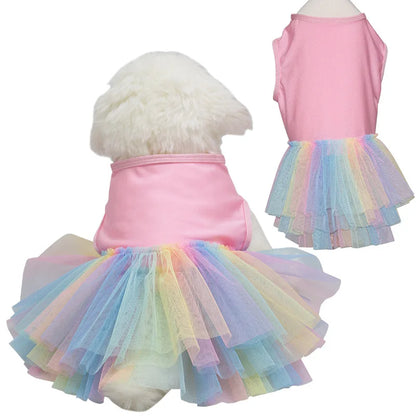 Dog Dress for Small Dogs Cute Rainbow Tulle Skirt Clothes Sweet Princess Pet Dress Breathable Doggy Apparel Summer Dog Clothing