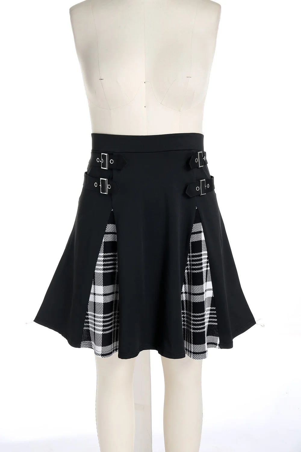 ROSEGAL Plus Size Plaid Mini Skirt Colorblock Buckles Women High Waisted Bottoms Skirt Female Spring Summer Basic Skirt Clothing