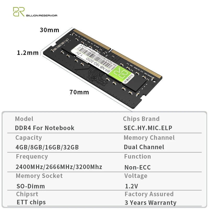 BR DDR4 Ram 32GB 16GB 3200MHz Memoria Ram Notebook DDR3 DDR4 Laptop Memory Ram Sodimm Laptop Memory