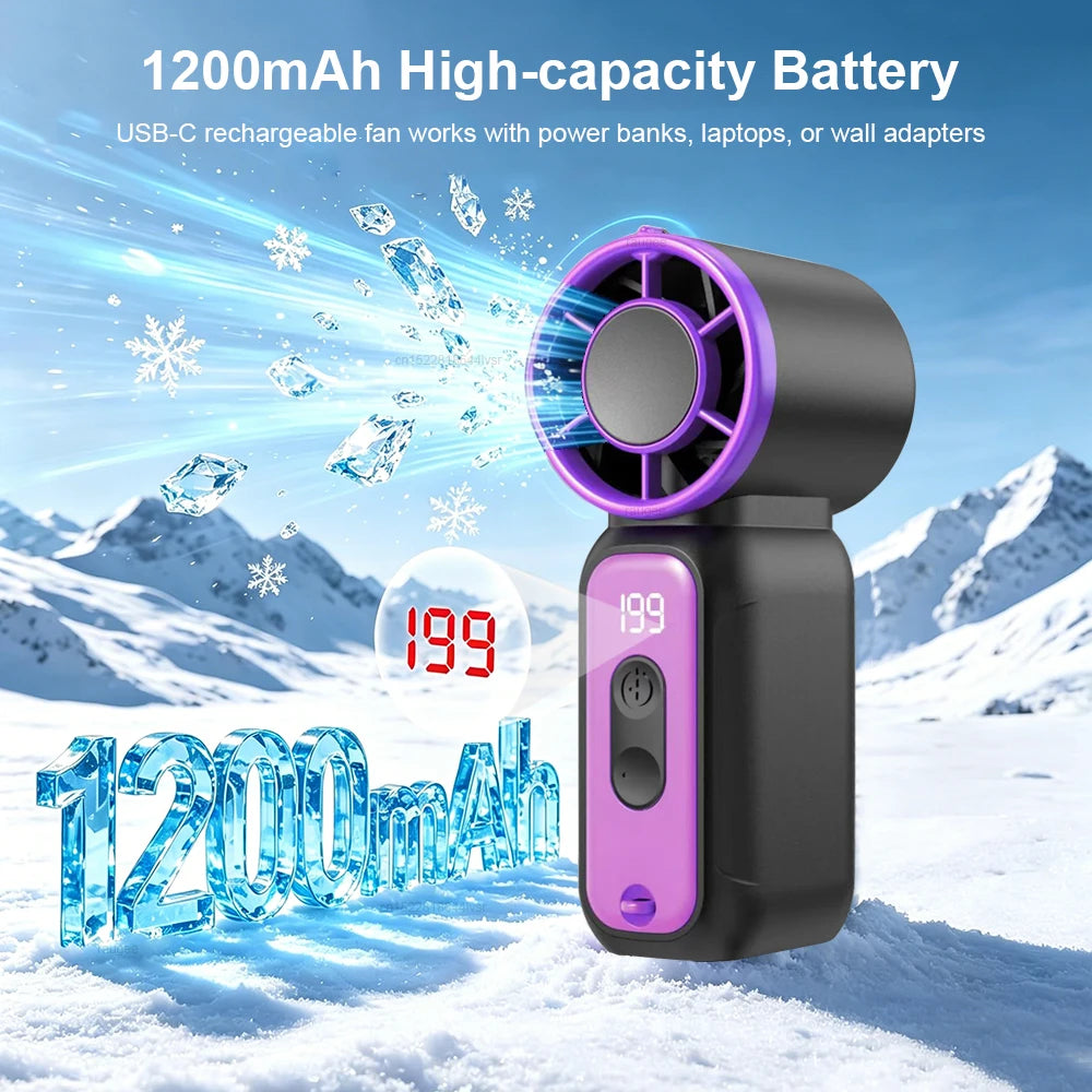 Portable Handheld Fan Mini Hand Fan USB Rechargeable Small Pocket Fan Outdoor Cooling Fan with Digital Display and LED Lighting