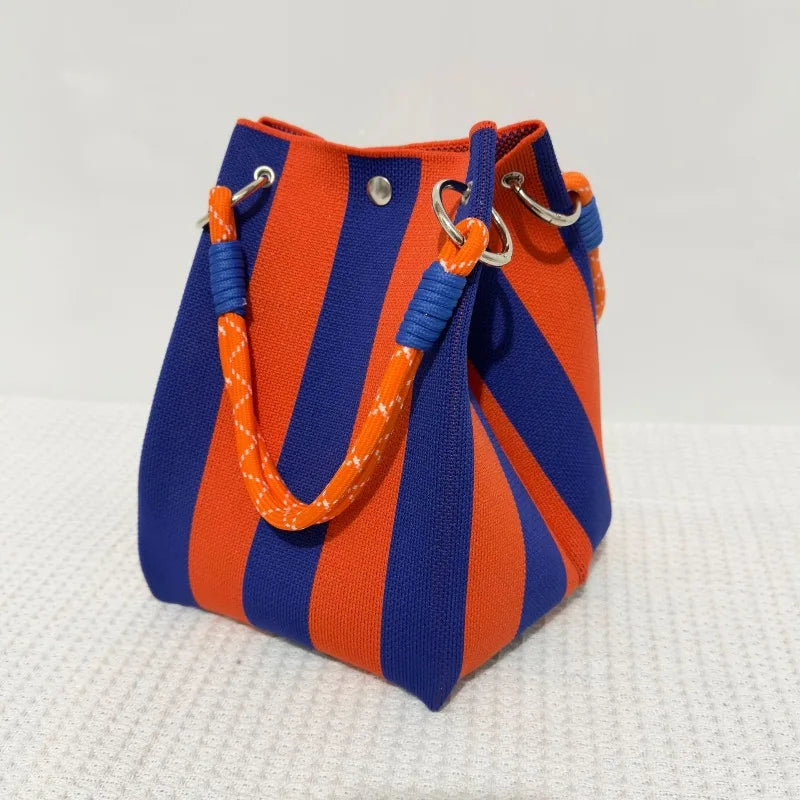 Trendy Woven Bucket Bag for Women, Korean Fashion Knitted Handheld Shoulder Bag, Lightweight Tote for Vacation Shopping Travel
