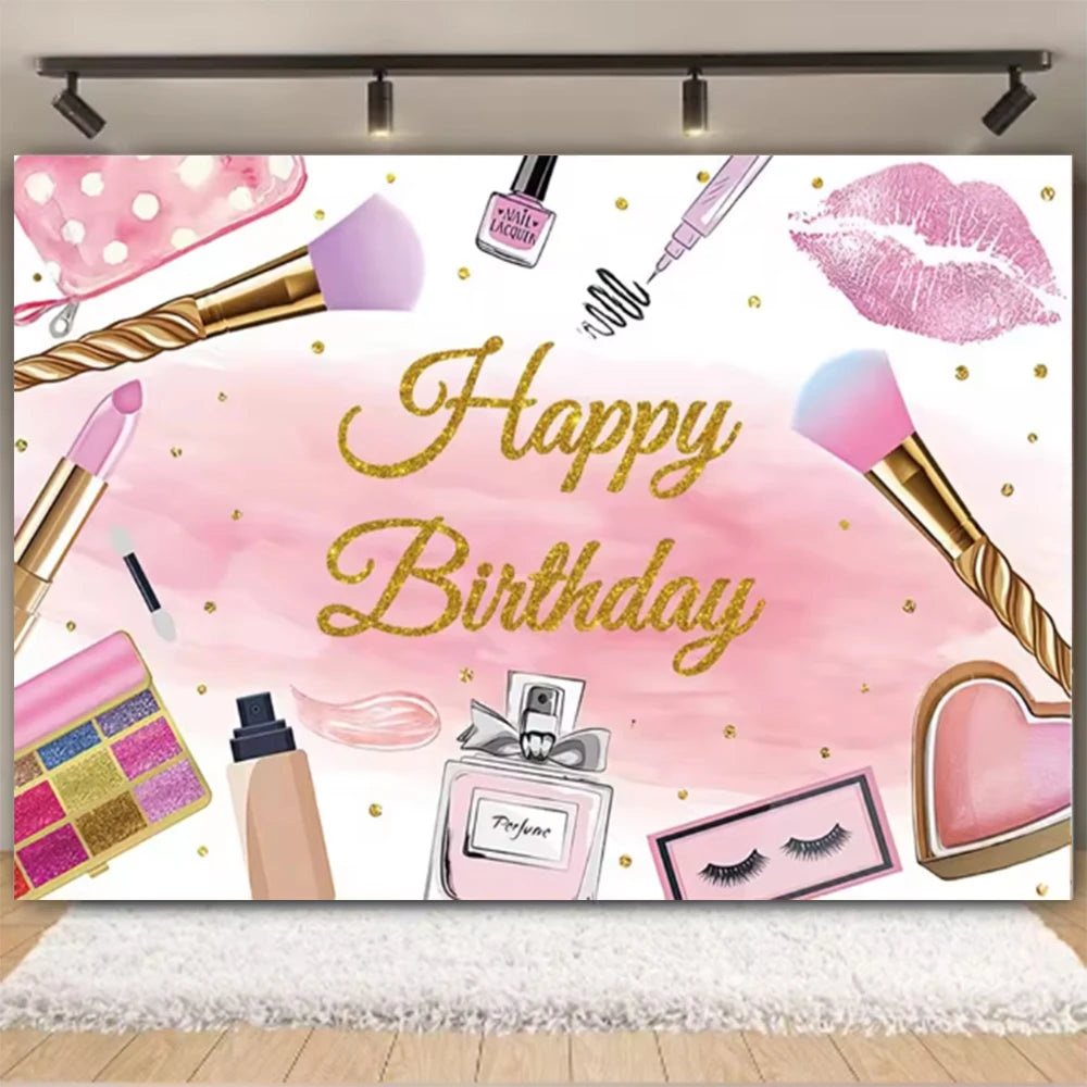 Girl's Birthday Party Supplies  Cosmetics Decorations Background Banners Disposable Cups Plates Knives Forks Spoon Gift Backdrop