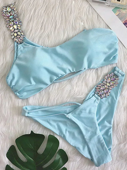 Halter Crystal Rhinestone Diamond Bikini 2025 Female Swimsuit Women Swimwear Two Pieces Bikini set Brazilian Bathing Suit Swim