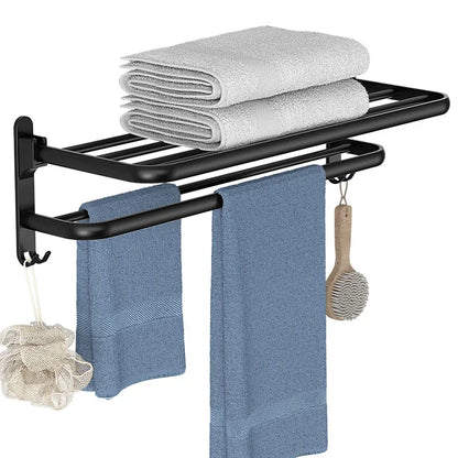 Towel Rack 40-60CM Bathroom Accessories Black Aluminum Wall Mounted Towel Shelf Organizer Folding Holder With Hook Shower Hanger