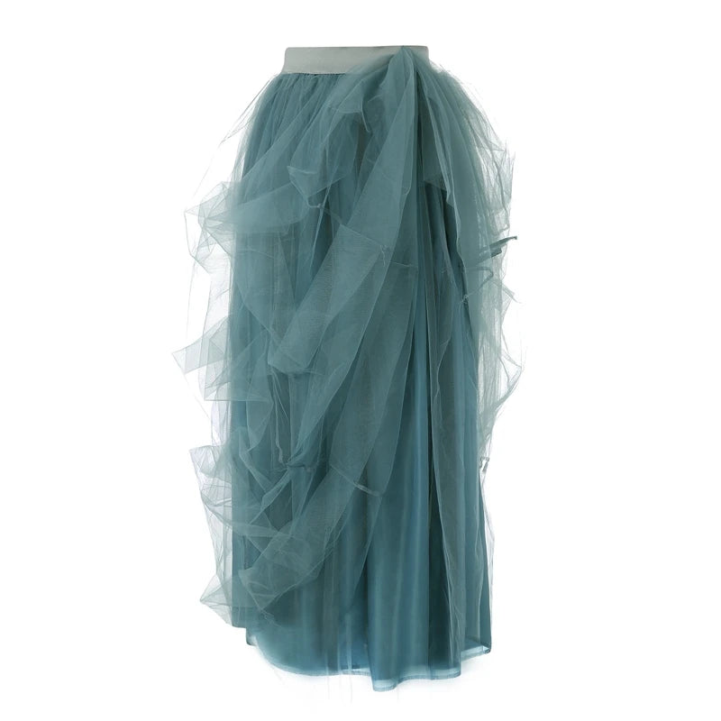 Women's Tulle Maxi Skirt Floor Length Layered High Waist Split Skirt A-Line Puffy Mesh Tutu Skirt for Elegant Lady Wedding Party