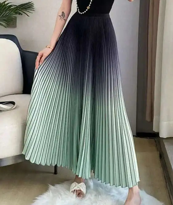 DEAT Women Gradient Color Skirt Elastic Waist Autumn 2024 New Loose Casual Versatile Fashion Tide Elegant Female 15KB594