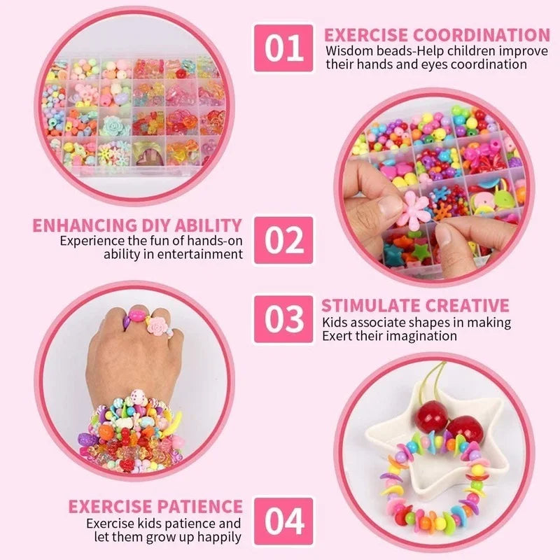 Girls DIY Bead Set Jewelry Making Kit for Kids Girl Pearl Beads for Bracelets Rings Necklaces Creativity Kits Art Craft