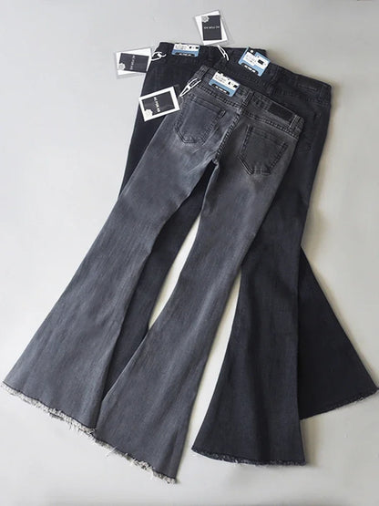 TARUXY Retro Low Waist Blue Jeans For Women 2025 Bodycon Flared Pants Ladies Basic Slim Fit Summer Street Casual Jeans Woman