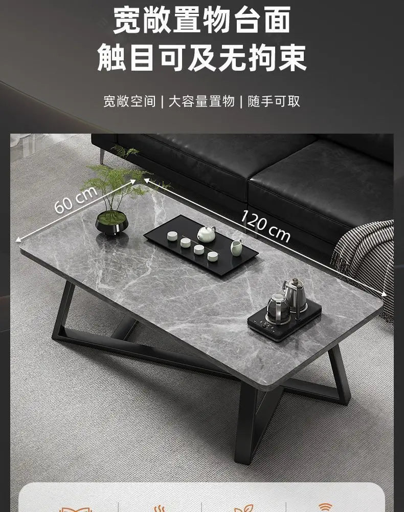 Modern Coffee Table with Marble Texture Top - Sturdy Metal Frame Easy Assembly Living Room Center Table Furniture