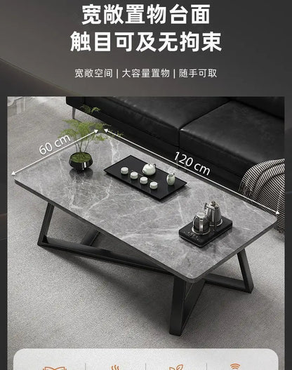 Modern Coffee Table with Marble Texture Top - Sturdy Metal Frame Easy Assembly Living Room Center Table Furniture