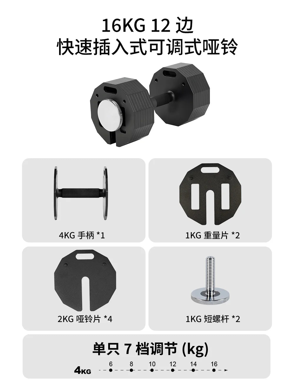 New Hot Selling Twelve Sided Adjustable Dumbbells, Quick Disassembly Men's Dumbbell, 2kg Incremental Plug-In Pure Steel Dumbbell