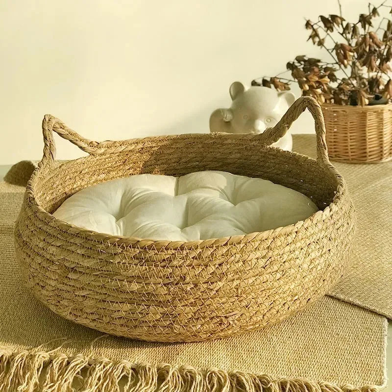 Purely natural woven cat bed, universal washable pad, pet supplies accessory, Suitable for winter,suitable for all seasons.