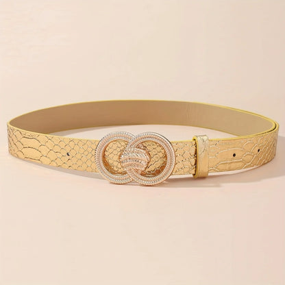 1pc Women's Silver Fashion Double Ring Carved Buckle Metal Bright Pu Belt Versatile Dress Jacket Jeans Accessory Belt