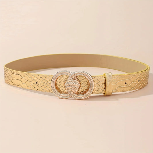 1pc Women's Silver Fashion Double Ring Carved Buckle Metal Bright Pu Belt Versatile Dress Jacket Jeans Accessory Belt