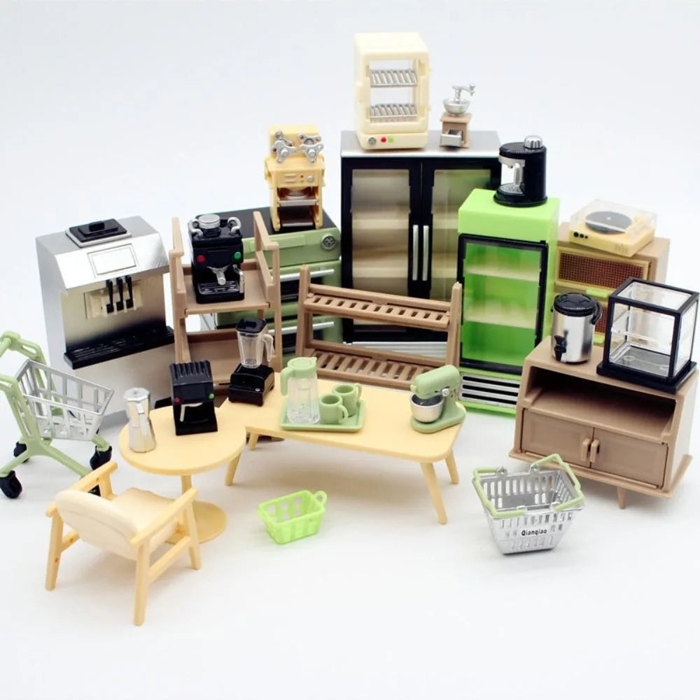 Coffee Maker Bookshelf Counter Table Model Electrical Model Decor Toy 1:12 Dollhouse Miniature Furniture Accessories