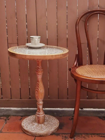 Coffee Table French Retro Sofa Side Table Solid Wood Antique Corner Table Leisure Small Round Table Moroccan B&B Carved