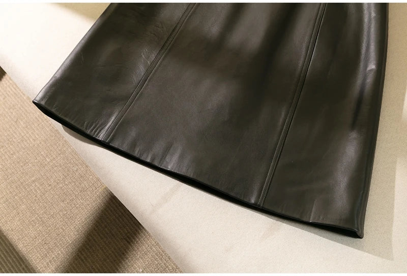 Hip Wrap Slim Fit Genuine Leather High Waist Thin 2025 A-line Sheepskin Short Skirt Female Fashion Women Harajuku Kawaii Casual