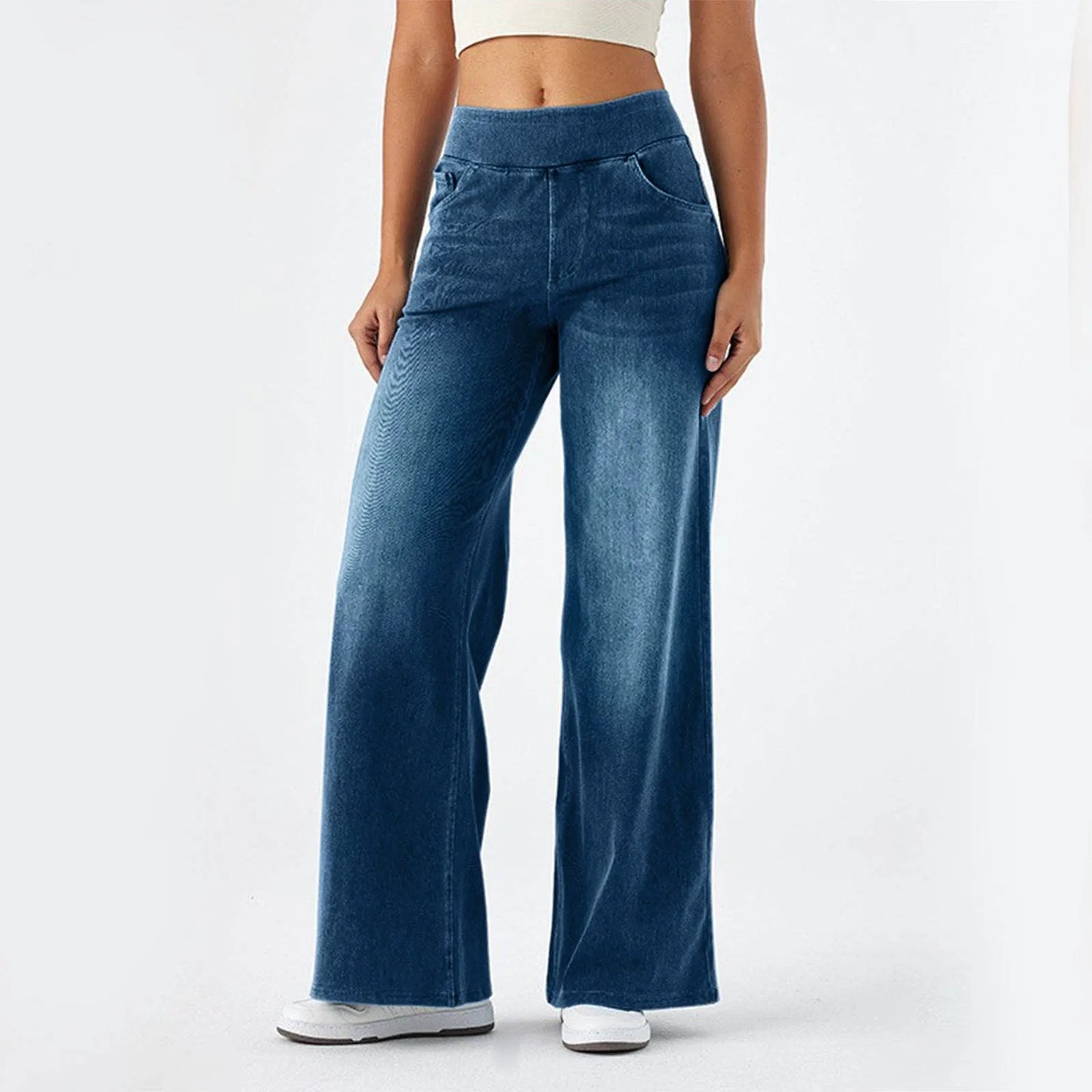 Baggy Ladies Wide Leg Trousers With Elastic Waistband High Waist Stretch Vertical Tube Trousers Stylish Womens' Casual Pants