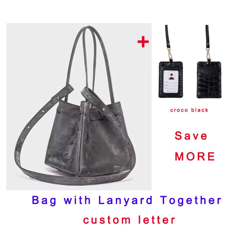 Custom Letter Suede Leather Women Bucket Bag Female Party Handbag Handbag 2025 New Fashion Chinese Style Luxury Brand Tote Bags