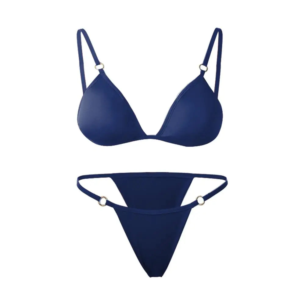 Woman Girl Beach Swimsuit Sexy Low Waist Split Swimwear Solid Color Bikini Set Two Piece Sling Backless Metal Buckle