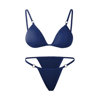 Woman Girl Beach Swimsuit Sexy Low Waist Split Swimwear Solid Color Bikini Set Two Piece Sling Backless Metal Buckle