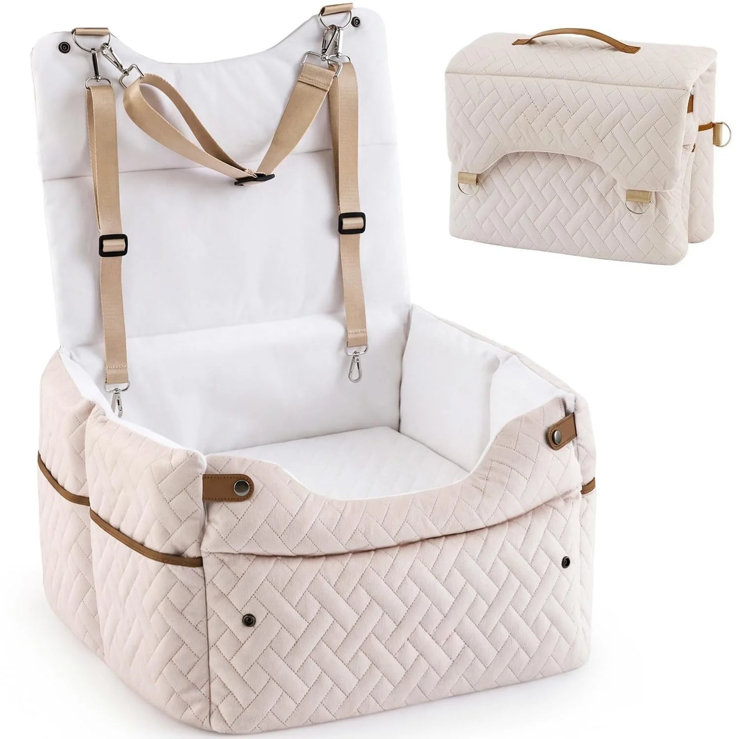 Pet Bed Mat Medium Dog Elevated Car Seat Adjustable Height  Double-sided Cooling Plush Waterproof Cover 2 Safety Belts Buckles