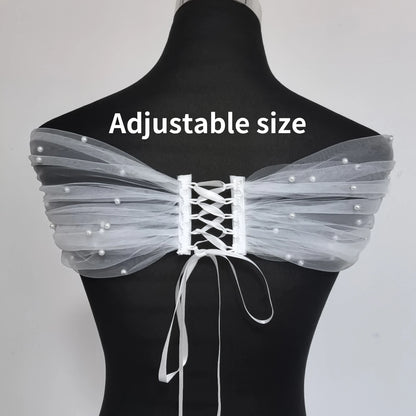 Wedding Wrap Pearls Beaded Top Wedding Dresses Accessories Removable Bolero Bridal Tulle Short Detachable Party Accessory  VPG15