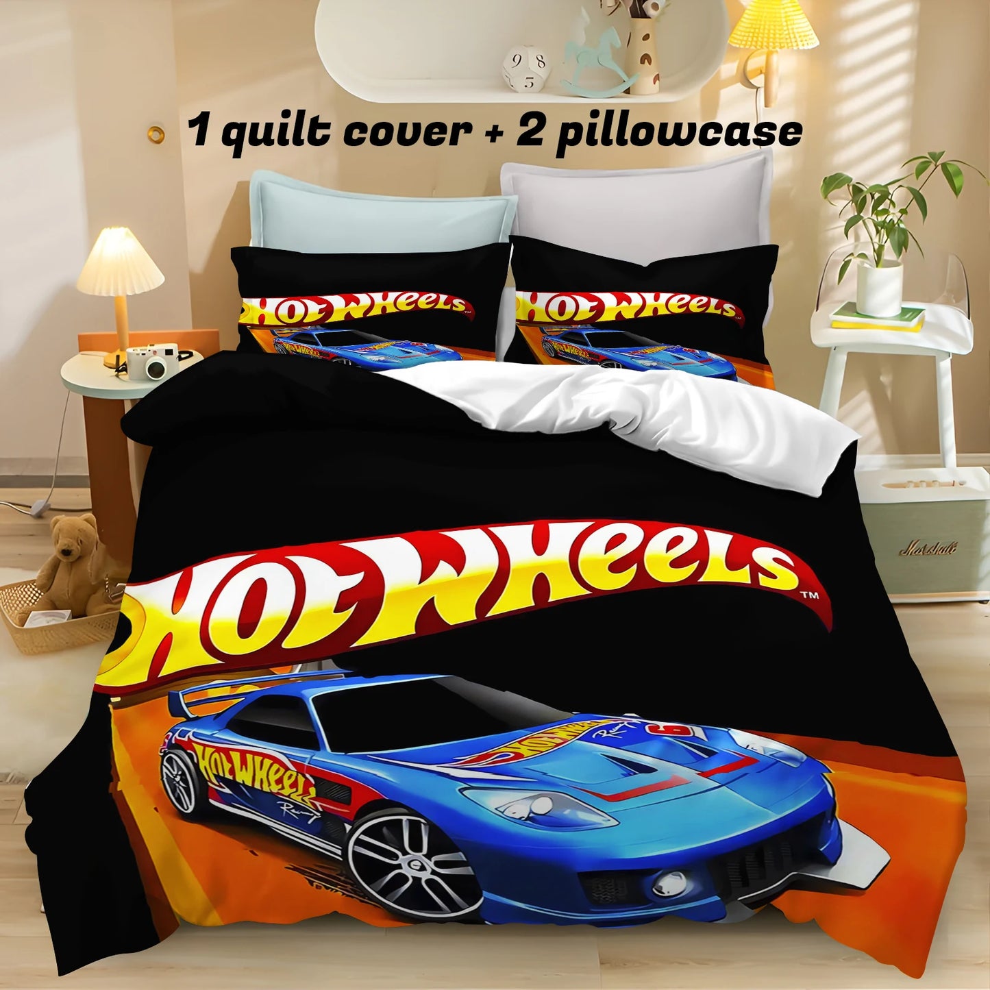 Cartoon Hot-wheel Duvet Cover Home Pillowcase Set Adult Bedroom Children Comforter Bedding