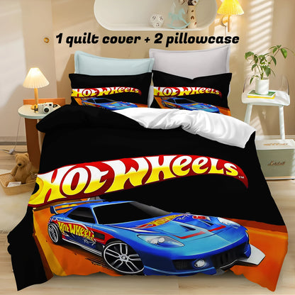 Cartoon Hot-wheel Duvet Cover Home Pillowcase Set Adult Bedroom Children Comforter Bedding