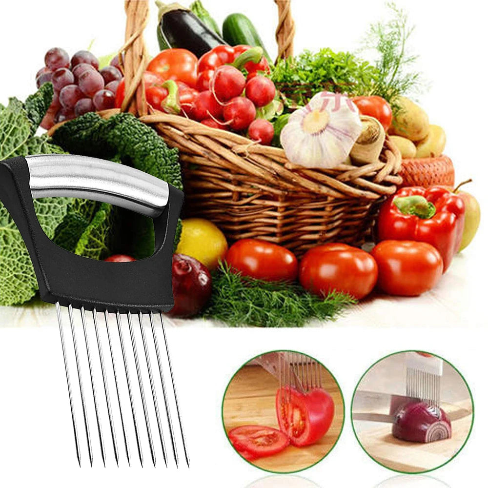 Onion Holder Slicer Cutter - Stainless Steel Vegetable Chopper for Tomato Potato Avocado Eggs Fruit Lemon Meat Kitchen Tool