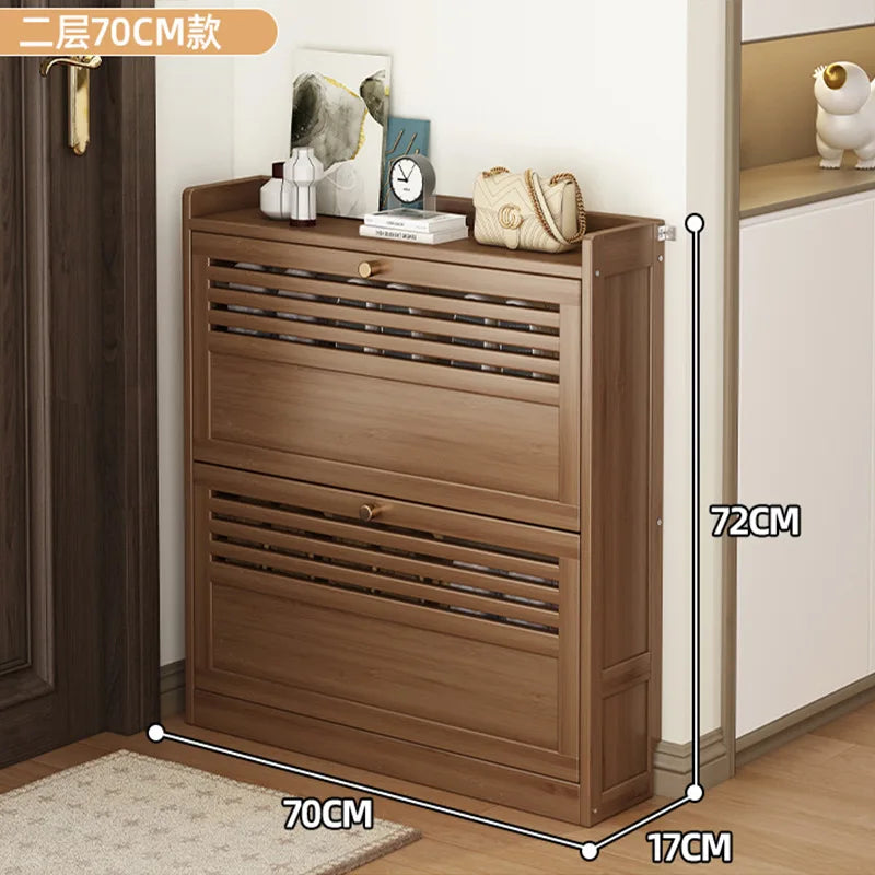 Wooden Shoe Racks Storage Organizer Entrance Shoes Closet Cabinet Space Saving Ultra-thin Shoe Rack Vertical Closed Shoe Cabinet