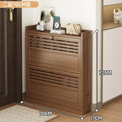 Wooden Shoe Racks Storage Organizer Entrance Shoes Closet Cabinet Space Saving Ultra-thin Shoe Rack Vertical Closed Shoe Cabinet