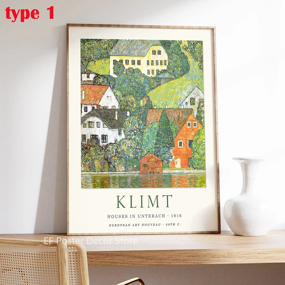 Floral Scenery Poster Exhibition Garden Aesthetic Prints Klimt Artwork Room Home Club Hallway Gallery Cafe Decor Wall Painting