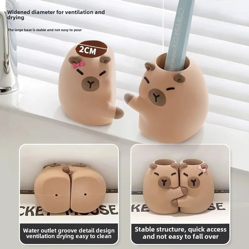 CapabalaPVCToothbrush Holder Bathroom Countertop Single or Double Toothbrush Storage Base Organizer Toothbrush Stand