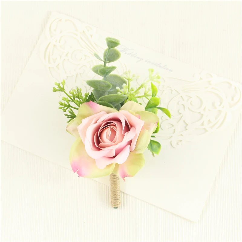 Lovegrace Wedding Rose Flower Boutonniere Rose Red Buttonhole Bridesmaid Wrist Corsage Bracelet Silk Flower Marriage Boutonniere