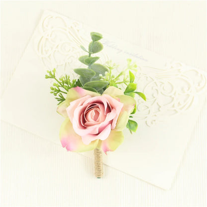 Lovegrace Wedding Rose Flower Boutonniere Rose Red Buttonhole Bridesmaid Wrist Corsage Bracelet Silk Flower Marriage Boutonniere