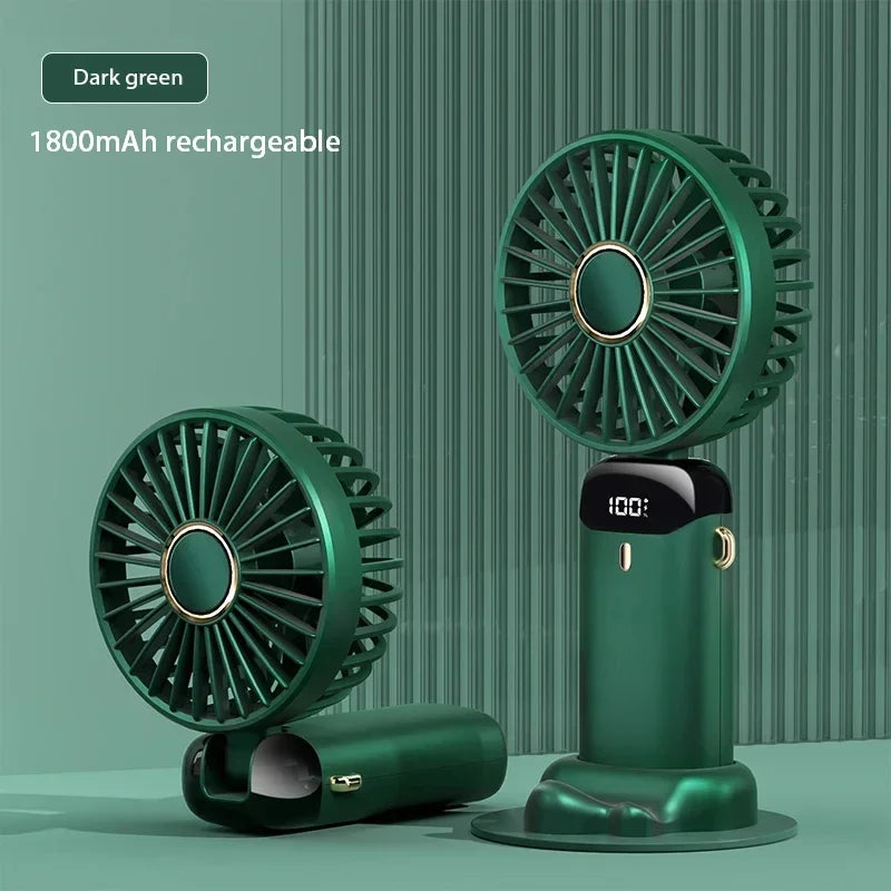 Portable Handheld Fan,Mini Foldable Desk Fan,USB Rechargeable Fans with 5 Speeds,Battery Operated with LED Display for Home