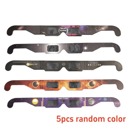 5PCS Solar Eclipse Glasses Anti-uv Glasses Safe Direct Sun Viewing Random Color Paper Frames for Adults Kids Watch Solar Eclipse