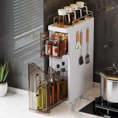 Pull-Out Spice Racks Multi-Functional Household Seasoning Organizer For Home Kitchen Countertop Narrow Cabinets Spice Cabinet