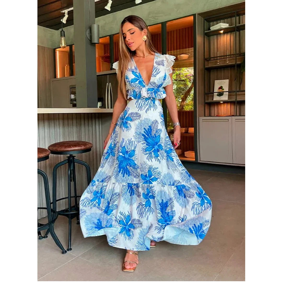 Print Ruffle Beach Cover Up Floral Hot Swimsuits 2025 Sexy Beach Outfits For Women Tunics for Beach Long Playa Bikini Cover Up