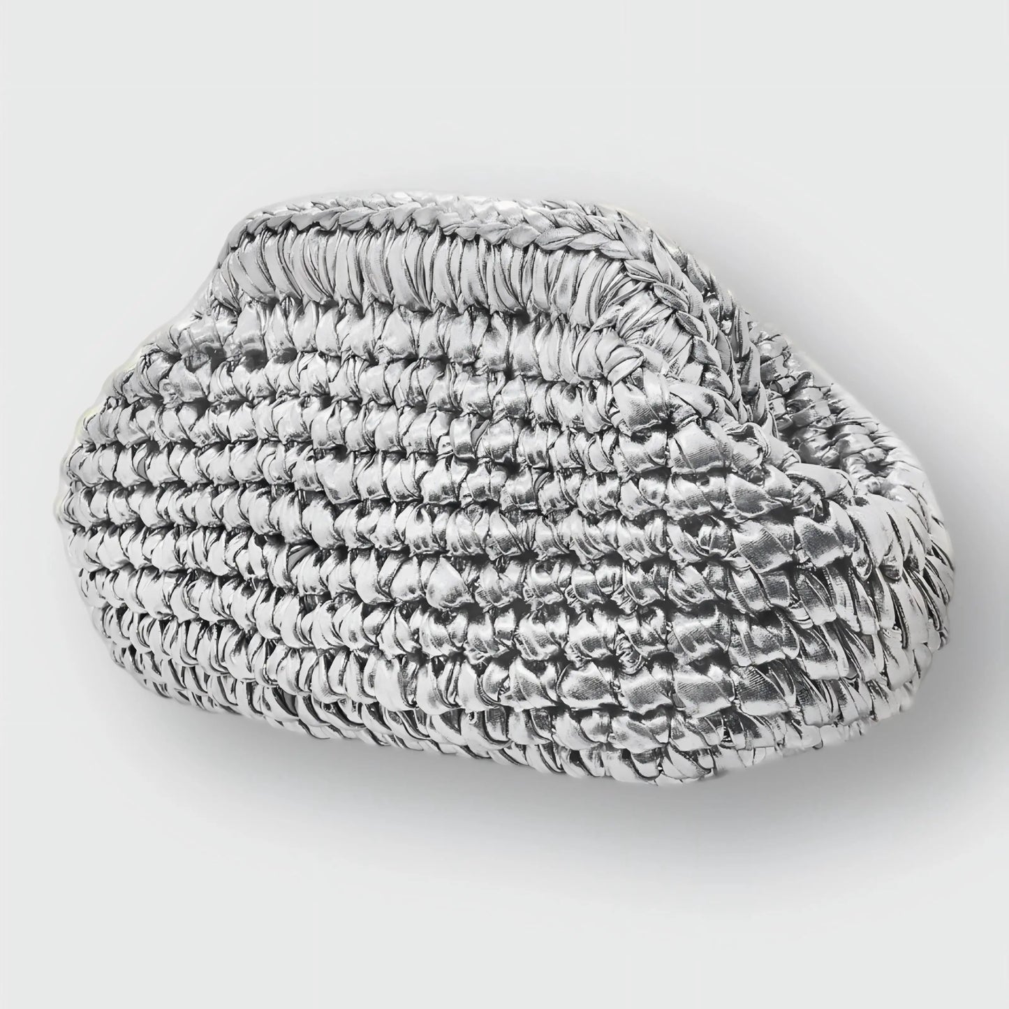 Yingzi Women's Silver Cloth Strip Crochet Clip Bag Woven Underarm Bag Clutch Large Size