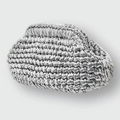 Yingzi Women's Silver Cloth Strip Crochet Clip Bag Woven Underarm Bag Clutch Large Size