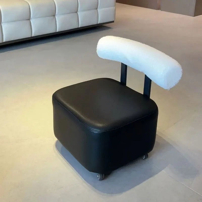 Small Stool with Backrest Wheels  Leather Footrest Ottoman Low Seating for Living Room Stylish Versatile Small Ottomans Perfect
