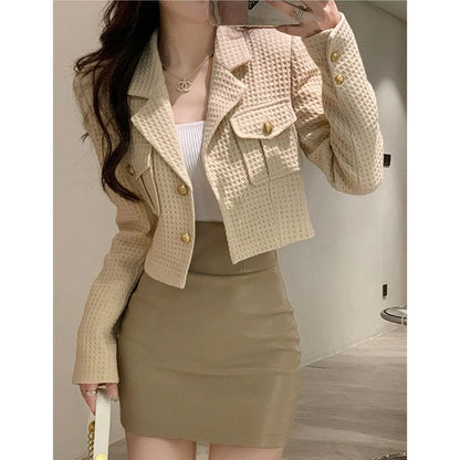 MEXZT Cropped Jackets Women Elegant Basic Blazer Coats Office Lady Korean Autumn Long Sleeve Slim Simple All Match Outwear New