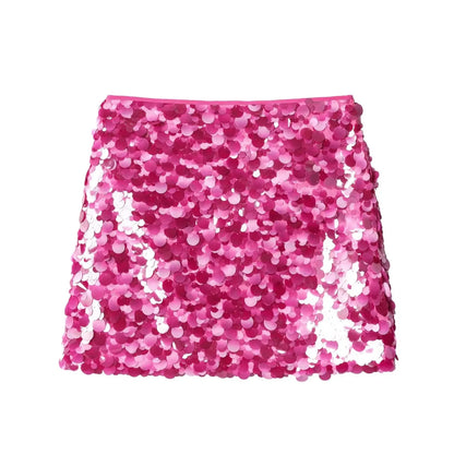 HH Women Fashion Shinny Sequin Mini Skirts Side Zipper High Waist A Line Skirt Summer Woman Elegant Club Party Sexy Lady Skirts